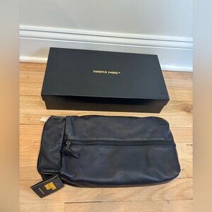 Vintage Sharper Image black leather toiletry bag brand new in box